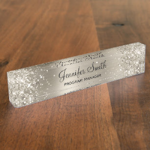 Meisjesachtige Glitterende Nep Platina Folie Naambordje