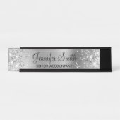 Meisjesachtige Glitterende Nep Zilver Folie Bureau Naambordje (Voorkant)