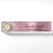 Meisjesachtige Glitterige Zilver Roze Glam Naambordje (Voorkant)