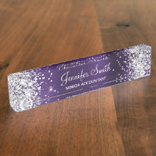 Meisjesachtige Glitterige Zilveren Donker Violette Naambordje
