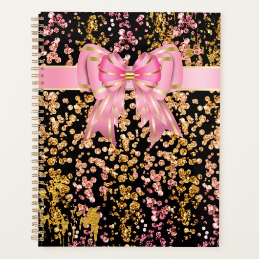 Meisjesachtige glitters roze zwarte strik planner (Voorkant)
