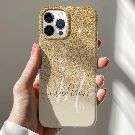 Meisjesachtige Gouden Glitter Monogram Naam Case-Mate iPhone Case