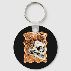 Meisjesachtige Halloween Schedel Coquette Strik He Sleutelhanger