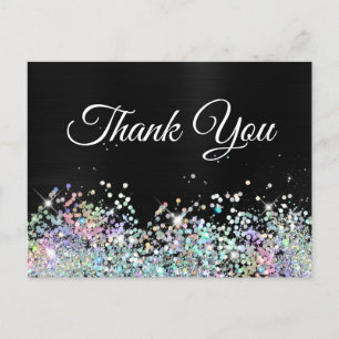 Meisjesachtige Holo Glitter Zwarte Folie Dank Je Briefkaart
