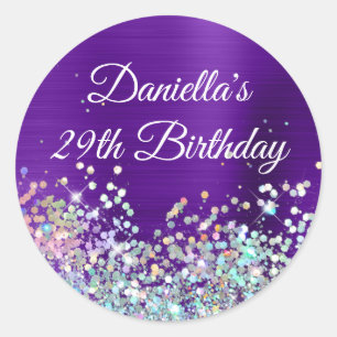 Meisjesachtige Indigo Paarse Folie Holo Glitter Ve Ronde Sticker