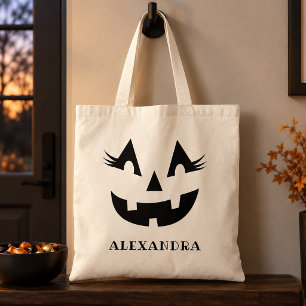 Meisjesachtige Jack O Lantern Naam Halloween Behan Tote Bag