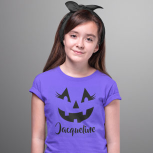 Meisjesachtige Jack O Lantern Naam Paars Meisjes H T-shirt