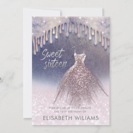 Meisjesachtige jurk druipt van roze gouden glinste kaart (Voorkant)