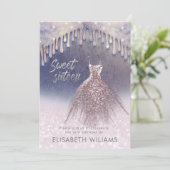 Meisjesachtige jurk druipt van roze gouden glinste kaart (Staand voorkant)