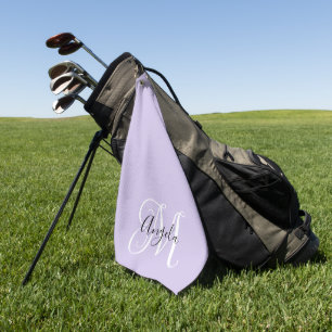 Meisjesachtige kalligrafie monogram bleke lavendel golfhanddoek