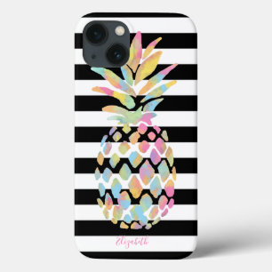 Meisjesachtige Kleurrijke Ananas, Zwarte Witte Str Case-Mate iPhone Case