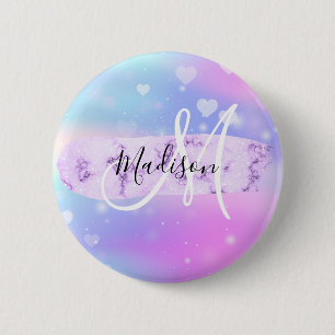 Meisjesachtige Kleurrijke Eenhoorn Regenboog Harte Ronde Button 5,7 Cm