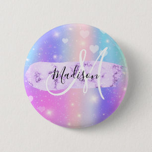 Meisjesachtige Kleurrijke Eenhoorn Regenboog Harte Ronde Button 5,7 Cm