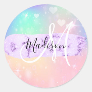 Meisjesachtige Kleurrijke Eenhoorn Regenboog Harte Ronde Sticker
