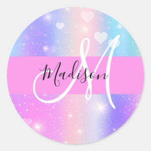 Meisjesachtige Kleurrijke Eenhoorn Regenboog Harte Ronde Sticker
