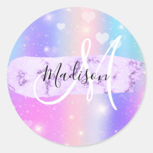 Meisjesachtige Kleurrijke Eenhoorn Regenboog Harte Ronde Sticker