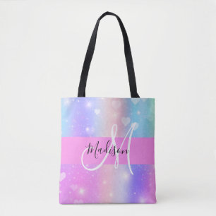 Meisjesachtige Kleurrijke Eenhoorn Regenboog Harte Tote Bag
