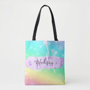 Meisjesachtige Kleurrijke Eenhoorn Regenboog Harte Tote Bag