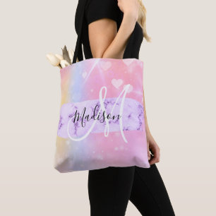 Meisjesachtige Kleurrijke Eenhoorn Regenboog Harte Tote Bag