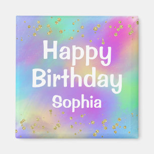 Meisjesachtige Kleurrijke Happy Birthday Eenhoorn Magneet