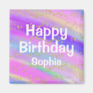 Meisjesachtige Kleurrijke Happy Birthday Eenhoorn Magneet