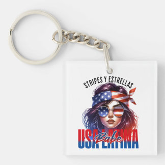 Meisjesachtige Latina Vier juli Onafhankelijkheid Sleutelhanger
