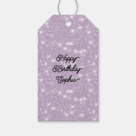 Meisjesachtige Lavendel Glitter Schitter Verjaarda Cadeaulabel