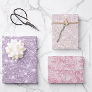 Meisjesachtige Lavendel Glitter Schitter Verjaarda Inpakpapier Vel