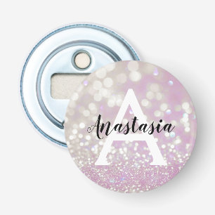 Meisjesachtige lila glans glitter glinstering mono button flesopener