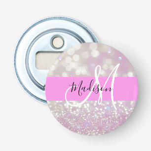 Meisjesachtige lila glans glitter glinstering mono button flesopener