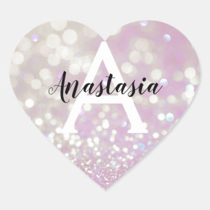 Meisjesachtige lila glans glitter glinstering mono hart sticker