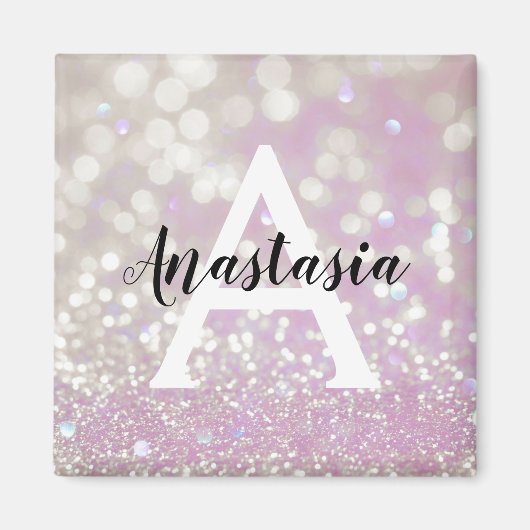 Meisjesachtige lila glans glitter glinstering mono magneet (Voorkant)