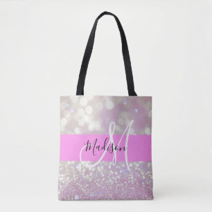 Meisjesachtige lila glans glitter glinstering mono tote bag