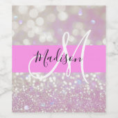 Meisjesachtige lila glans glitter glinstering mono wijn etiket (Enkel label)