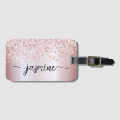 Meisjesachtige Metal Roze Gouden Glitter Monogram  Bagagelabel (Voorkant (horizontaal))