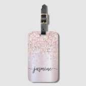 Meisjesachtige Metal Roze Gouden Glitter Monogram  Bagagelabel (Voorkant (verticaal))