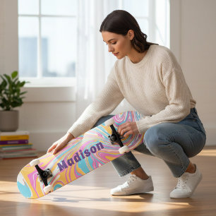 Meisjesachtige moderne marmer werveling paars aang persoonlijk skateboard