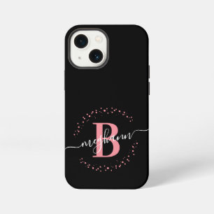 Meisjesachtige moderne roze zwarte naam script mon iPhone 13 mini hoesje