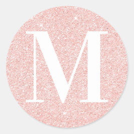 Meisjesachtige moderne serif monogram roze goud gl ronde sticker