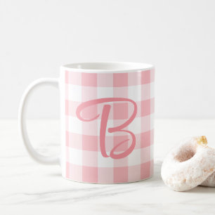 Meisjesachtige mok met monogram   Roze geruit