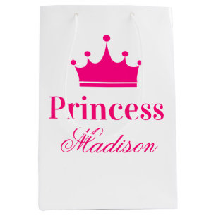Meisjesachtige mooie witte en hete roze prinsessen medium cadeauzakje