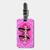 Meisjesachtige naam in script, moderne roze monogr bagagelabel (Voorkant verticaal)
