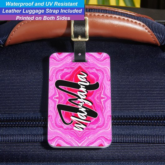 Meisjesachtige naam in script, moderne roze monogr bagagelabel