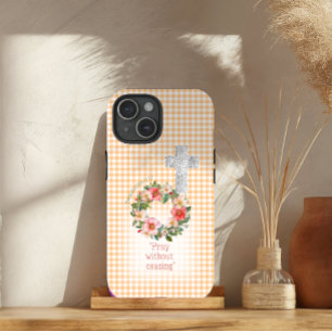 Meisjesachtige  Oranje Geruite Roos Krans Kruis Bi iPhone 15 Case