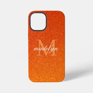 Meisjesachtige Oranje Glitter Vonken Monogram Scri iPhone 12 Mini Hoesje