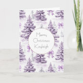 Meisjesachtige paarse kerstbomen & linten   kaart (Voorkant)