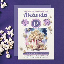 Meisjesachtige Paarse Popcorn Filmavond Bioscoop A Kaart