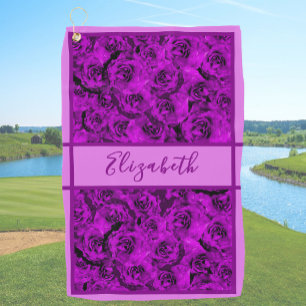 Meisjesachtige paarse rozenprint aangepaste naam d golfhanddoek