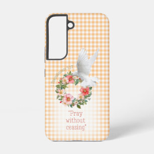 Meisjesachtige Perzik Geruite Roos Krans Witte Dui Samsung Galaxy Hoesje