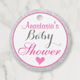 Meisjesachtige Prinses Roze en Zilver Glitter Baby Bedankjes Labels